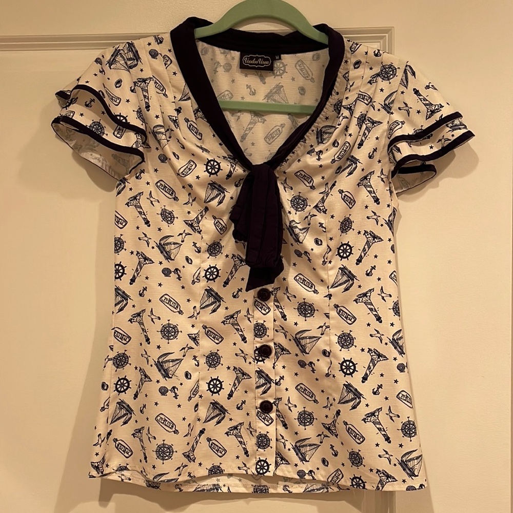 Women’s Nautical Button-down Ruffled Sleeve, size M
